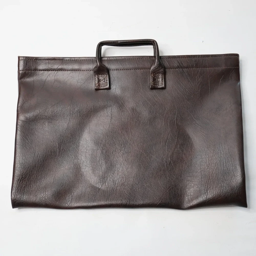 Vintage Brown Faux Leather Document Portfolio Briefcase Bag Metal‎ Hinge Handles